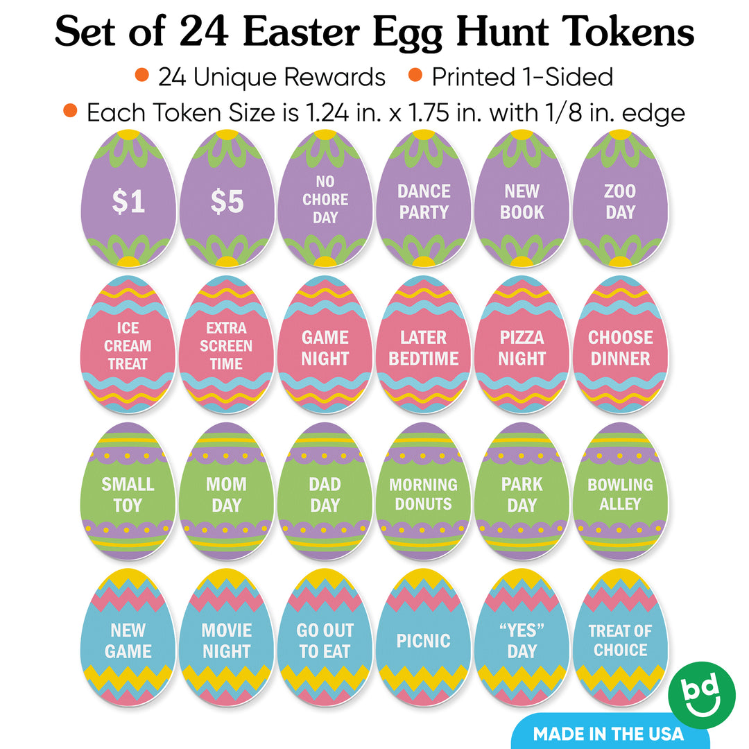 Set of 24 Hippity Hoppity Easter Egg Hunt Tokens 1.25 x 1.75 inches