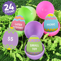 Kids Easter egg hunt with reusable reward tokens inside plastic eggs