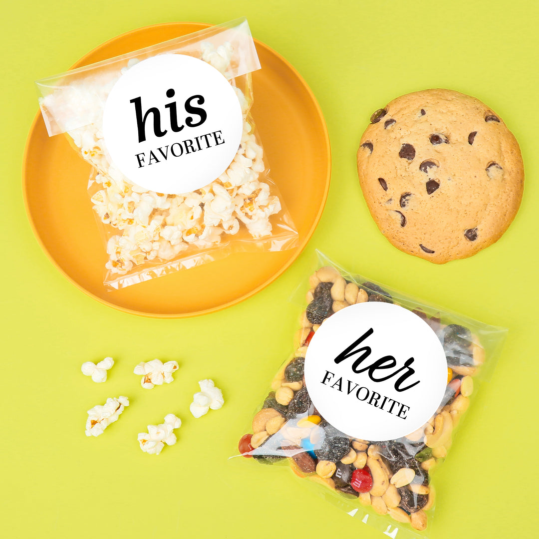 His & Her Favorites Wedding Stickers & Clear Cookie Bags - 25 Ct