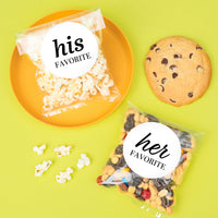His & Her Favorites Wedding Stickers & Clear Cookie Bags - 25 Ct