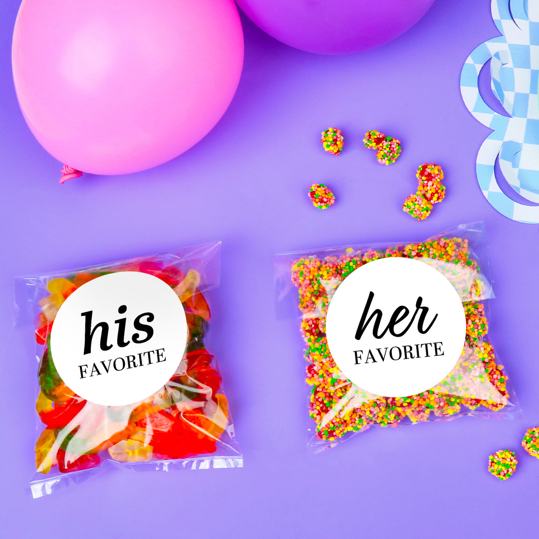 His & Her Favorites Wedding Stickers & Clear Cookie Bags - 25 Ct