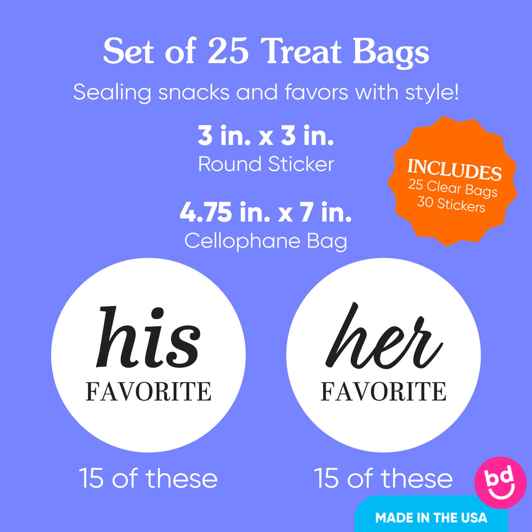 His & Her Favorites Wedding Stickers & Clear Cookie Bags - 25 Ct