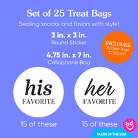 His & Her Favorites Wedding Stickers & Clear Cookie Bags - 25 Ct