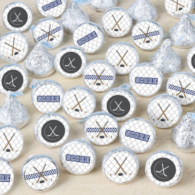 Shoots & Scores! - Hockey - Baby Shower or Birthday Party Small Round Candy Stickers - Party Favor Labels - 324 Count