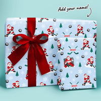 Custom Text Wrapping Paper - Hockey Santa