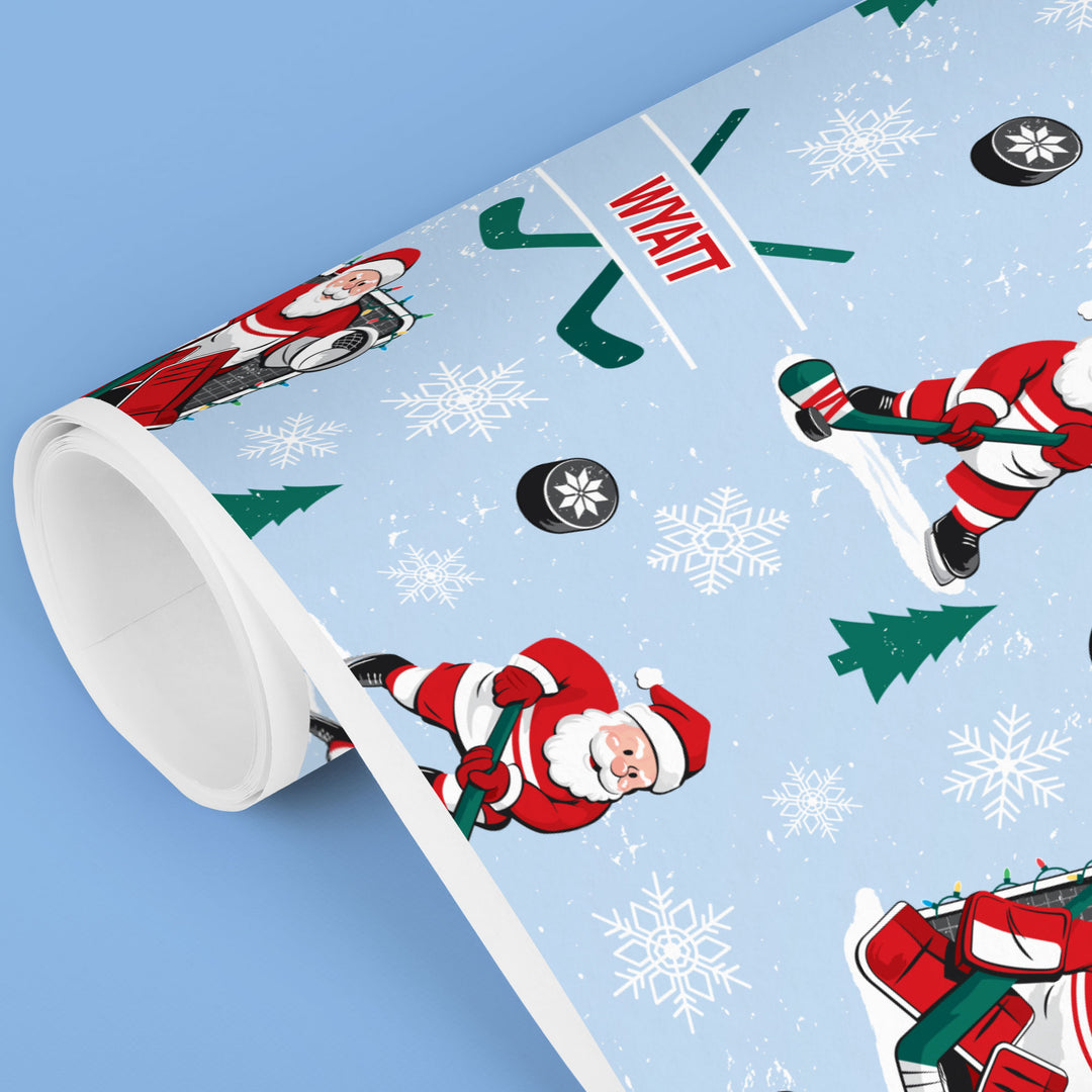 Custom Text Wrapping Paper - Hockey Santa