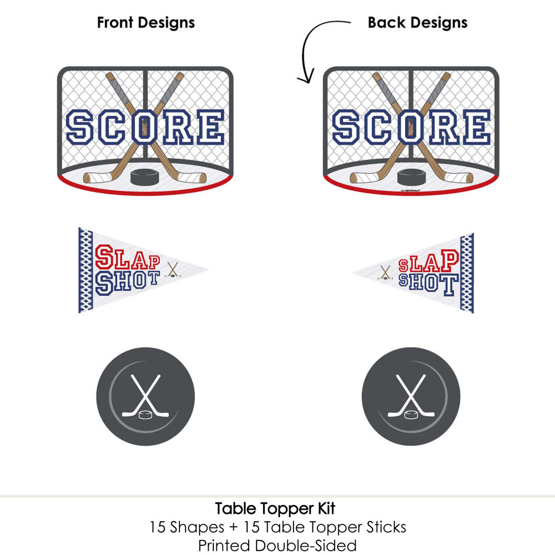 Shoots & Scores! - Hockey - Baby Shower or Birthday Party Centerpiece Sticks - Table Toppers - Set of 15