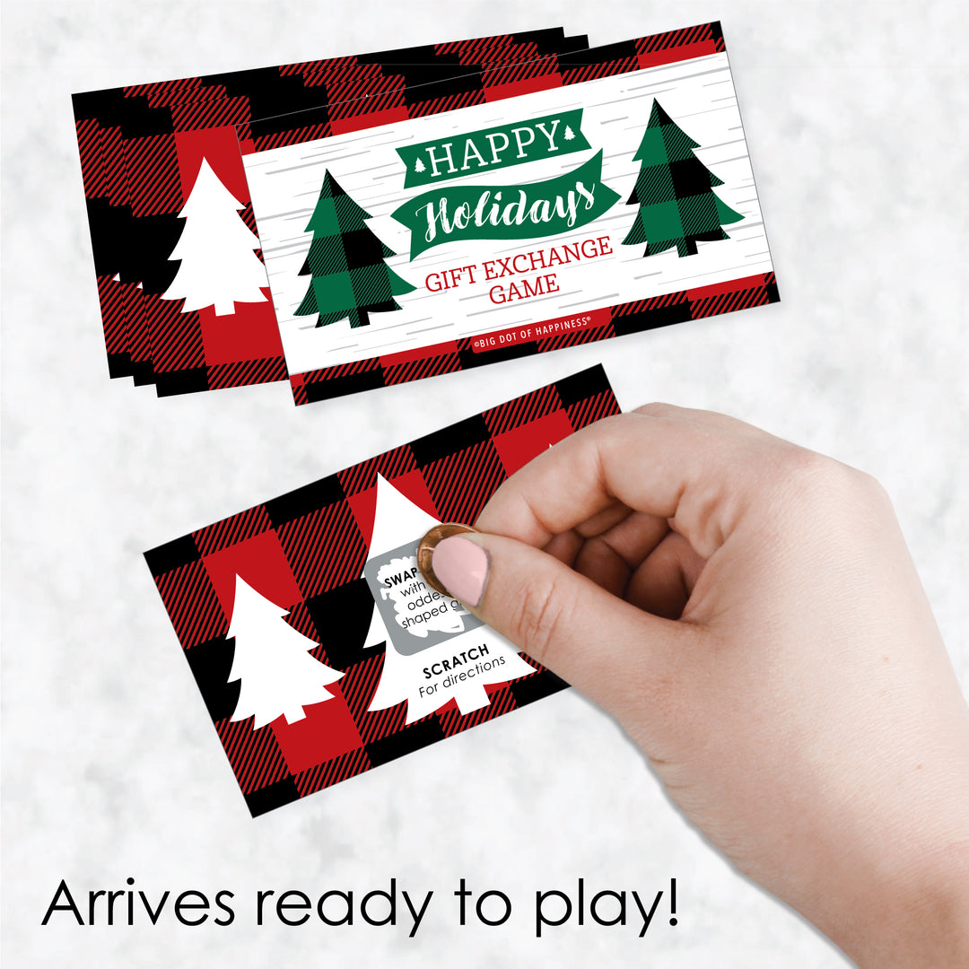 Holiday Plaid Trees - Buffalo Plaid Christmas Party Gift Exchange Game Scratch Off Cards - 22 Count