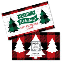 Holiday Plaid Trees - Buffalo Plaid Christmas Party Gift Exchange Game Scratch Off Cards - 22 Count