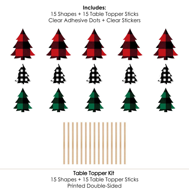 Holiday Plaid Trees - Buffalo Plaid Christmas Party Centerpiece Sticks - Table Toppers - Set of 15