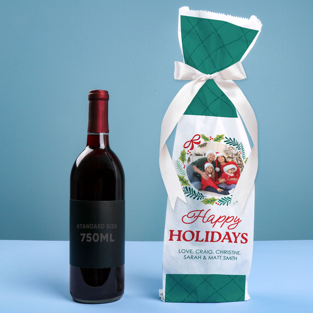 Custom Photo Wine Bags - Holiday Wreath