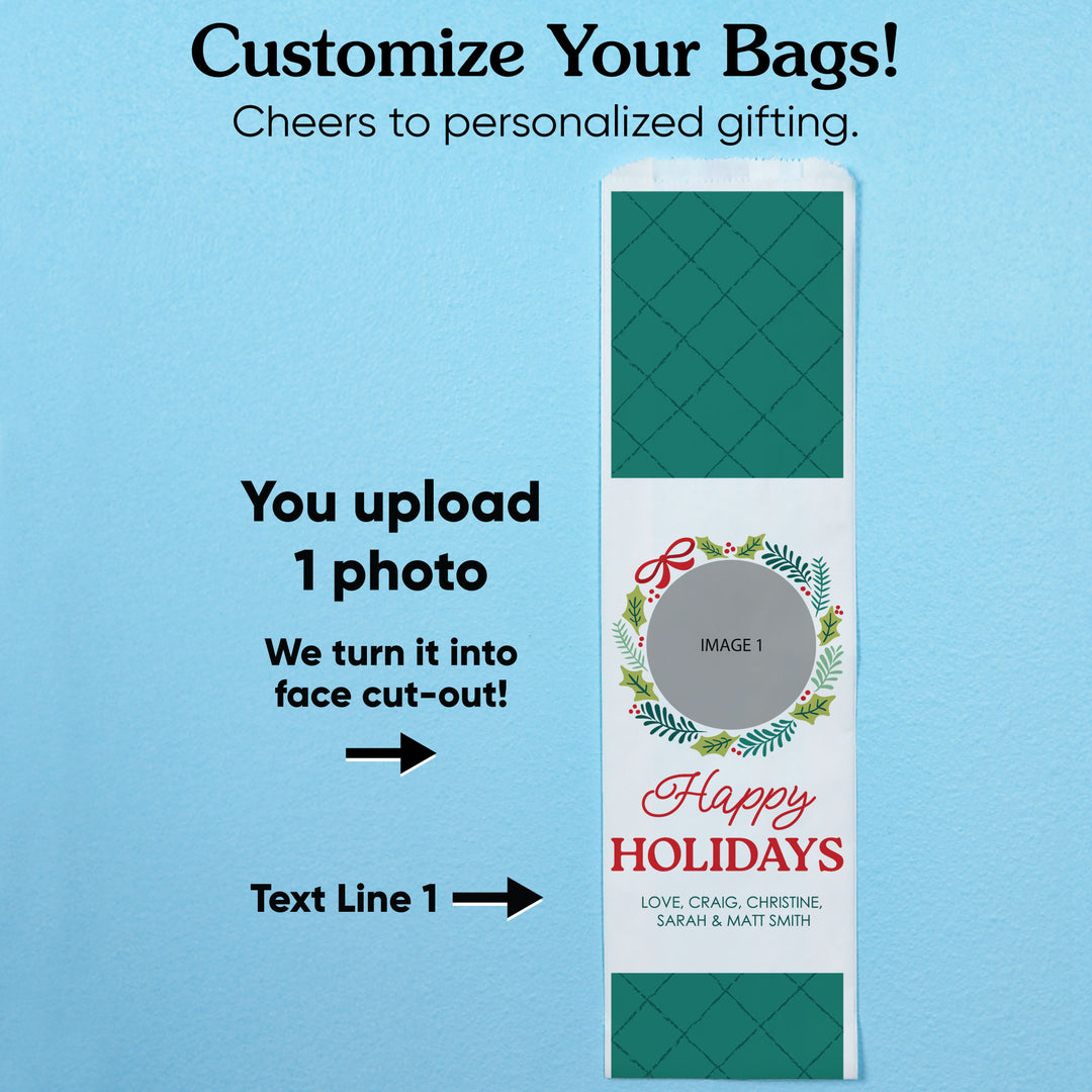Custom Photo Wine Bags - Holiday Wreath
