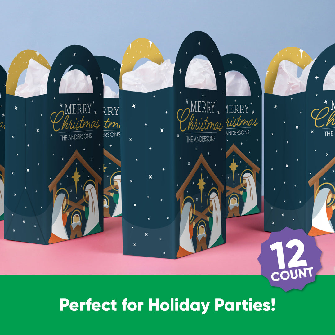Custom Text Holy Nativity Paper Favor Bags - 12 Ct