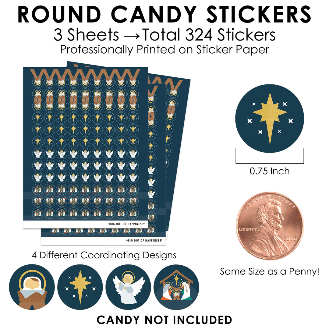 Holy Nativity - Manger Scene Religious Christmas Small Round Candy Stickers - Party Favor Labels - 324 Count
