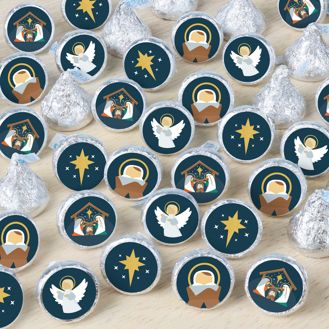 Holy Nativity - Manger Scene Religious Christmas Small Round Candy Stickers - Party Favor Labels - 324 Count