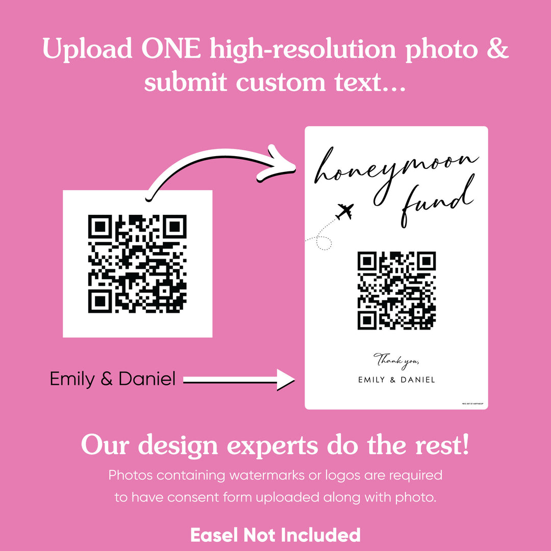 Personalized Photo Honeymoon Fund QR Code Wedding Sign