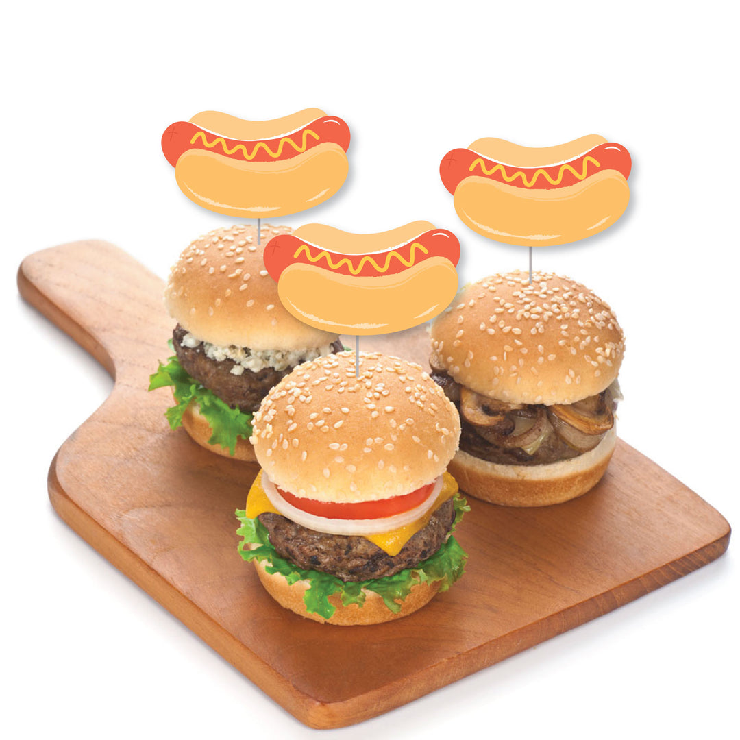 cupcakes decorated with hot dog toppers at party