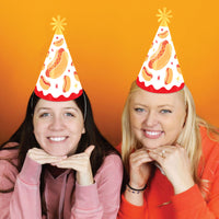 guests wearing hot dog hats at birthday party