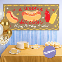 personalized banner styled at BBQ birthday party