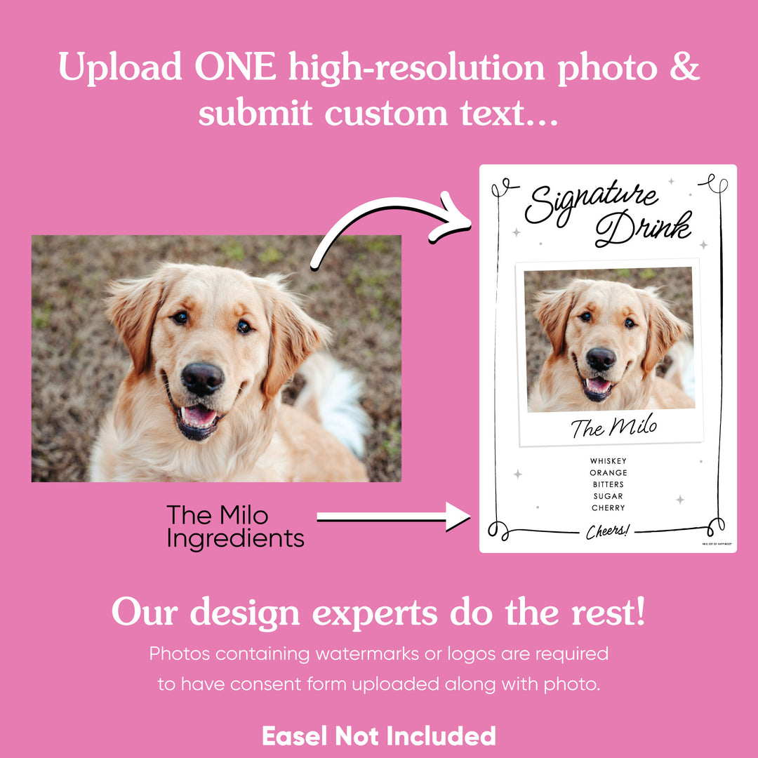 Personalized Photo Signature Drink Wedding Sign (Select Your Size)