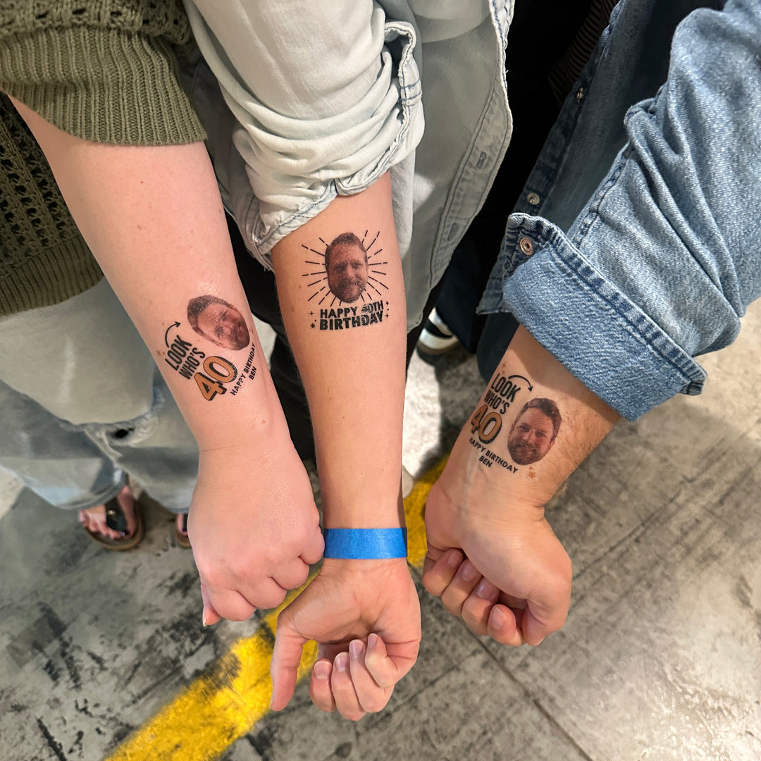 Custom Look Who's AGE Birthday Party Temporary Tattoos - 12 Ct