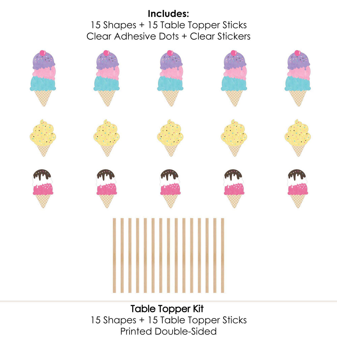 Scoop Up The Fun - Ice Cream - Sprinkles Party Centerpiece Sticks - Table Toppers - Set of 15