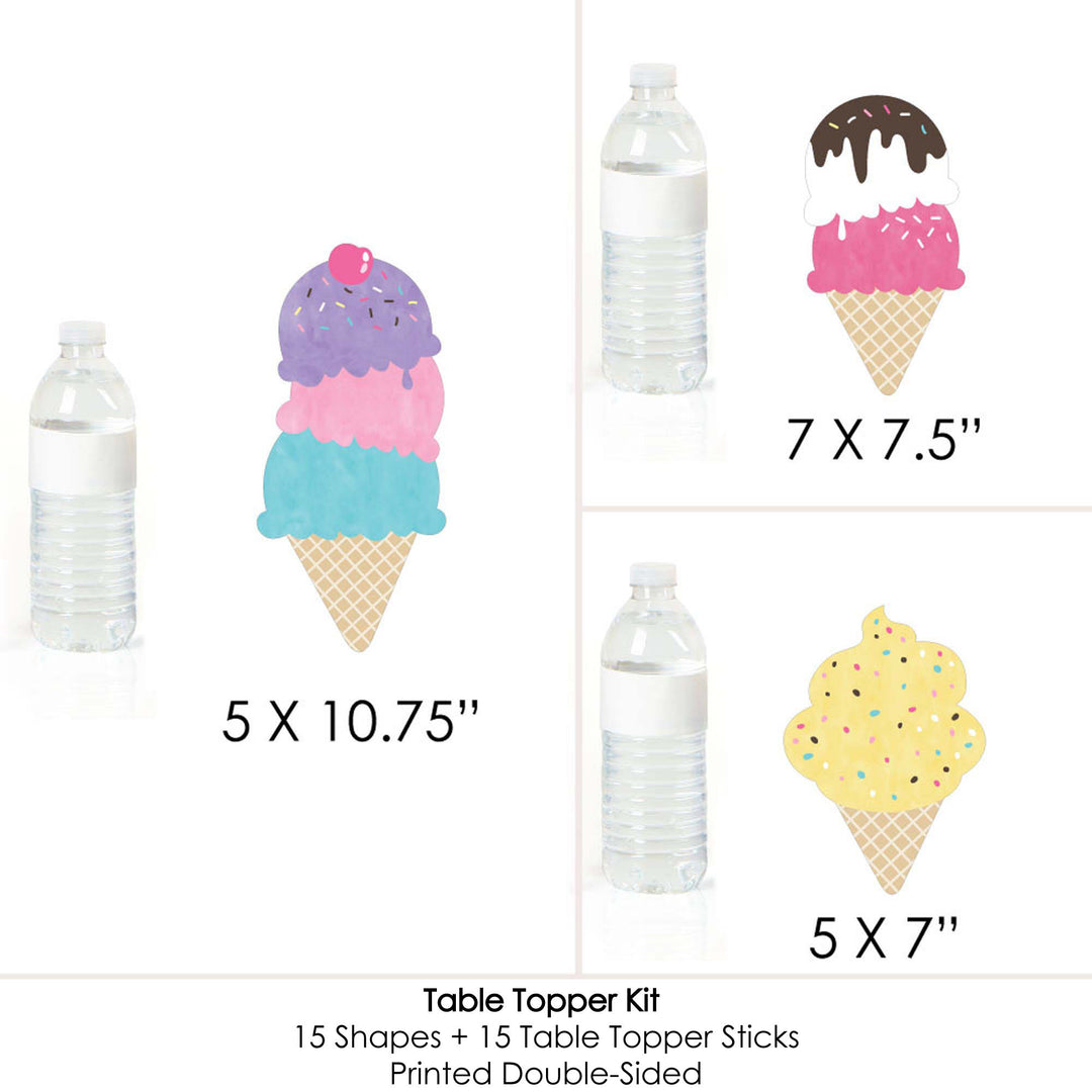 Scoop Up The Fun - Ice Cream - Sprinkles Party Centerpiece Sticks - Table Toppers - Set of 15