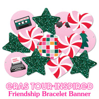 In My Merry Era Banner, Christmas Party Decorations, Xmas Holiday Backdrop, Large Holiday Friendship Bracelet Banner, 28 Pieces