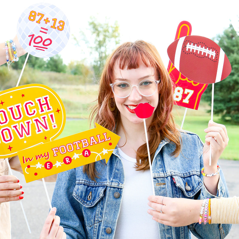 Funny In My Football Era - Red and Gold Sports Party Photo Booth Props Kit - 10 Piece