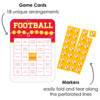 In My Football Era - Bingo Cards and Markers - Red and Gold Sports Party Bingo Game - Set of 18