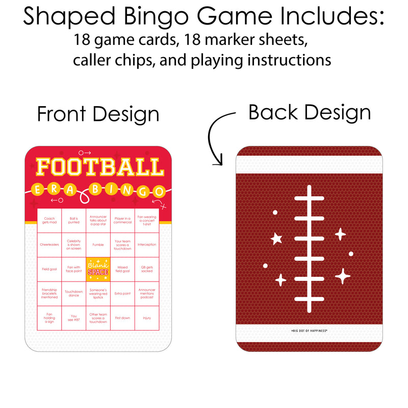 In My Football Era - Bingo Cards and Markers - Red and Gold Sports Party Bingo Game - Set of 18