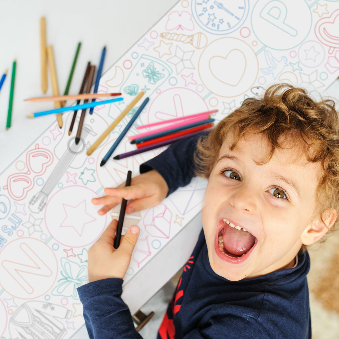 Child coloring party era table runner