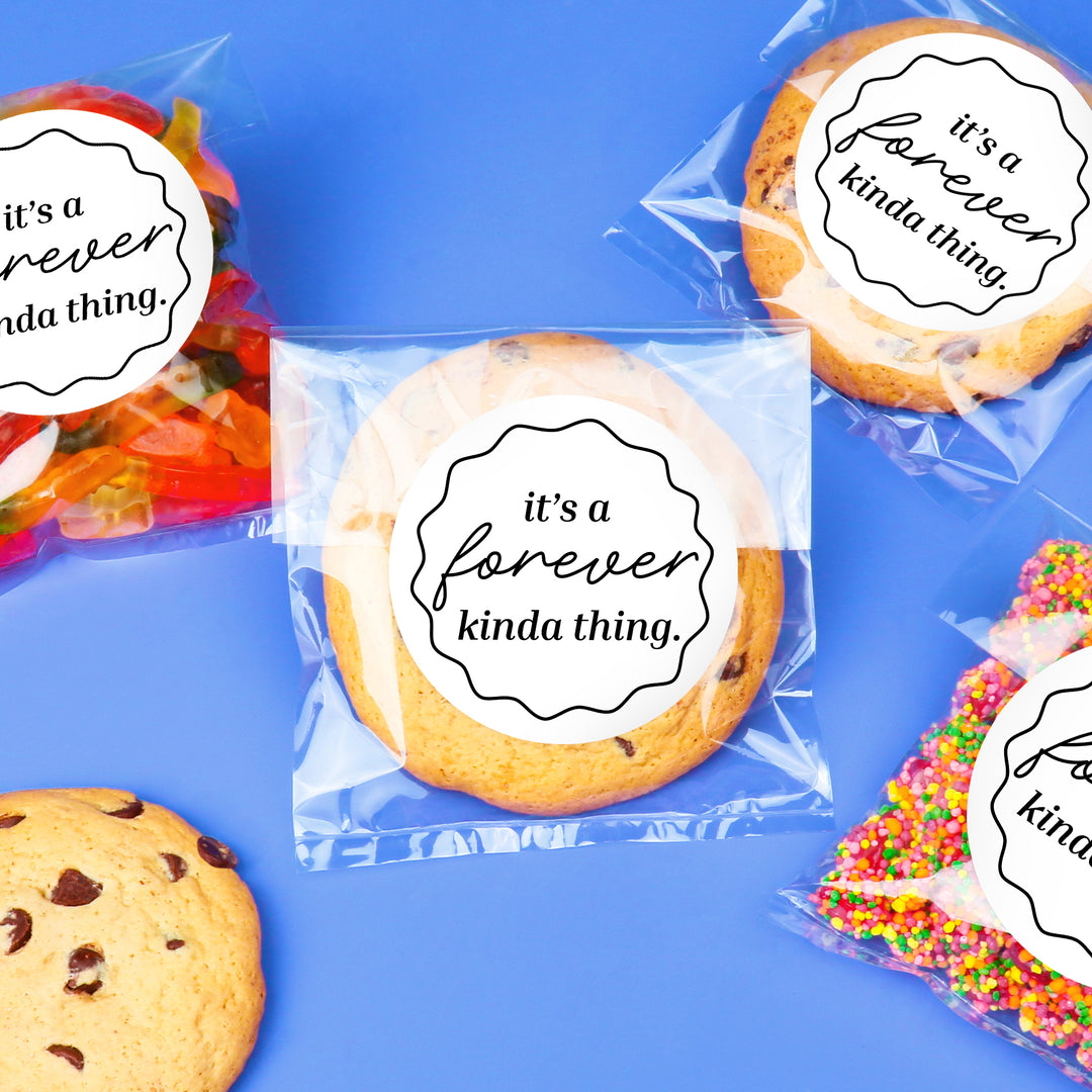 It's A Forever Kinda Thing Wedding Thank You Stickers & Clear Cookie Bags - 25 Ct