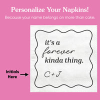 Personalized napkin with text and initials on a pink background