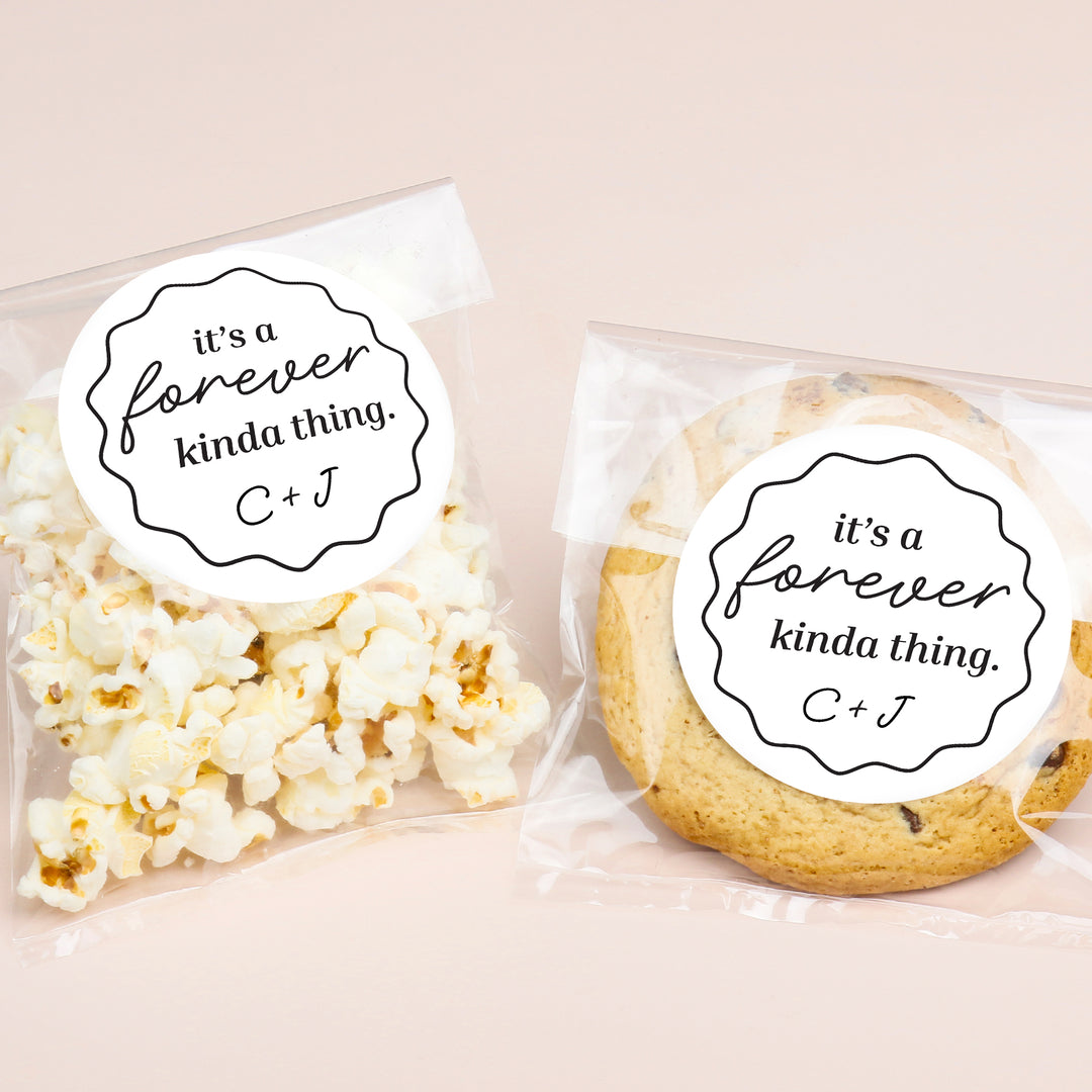 Custom Text Stickers & Clear Cookie Bags -  It's A Forever Kind of Thing