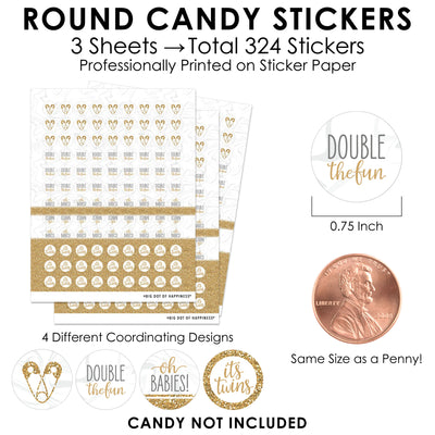 It’s Twins - Gold Twins Baby Shower Small Round Candy Stickers - Party Favor Labels - 324 Count