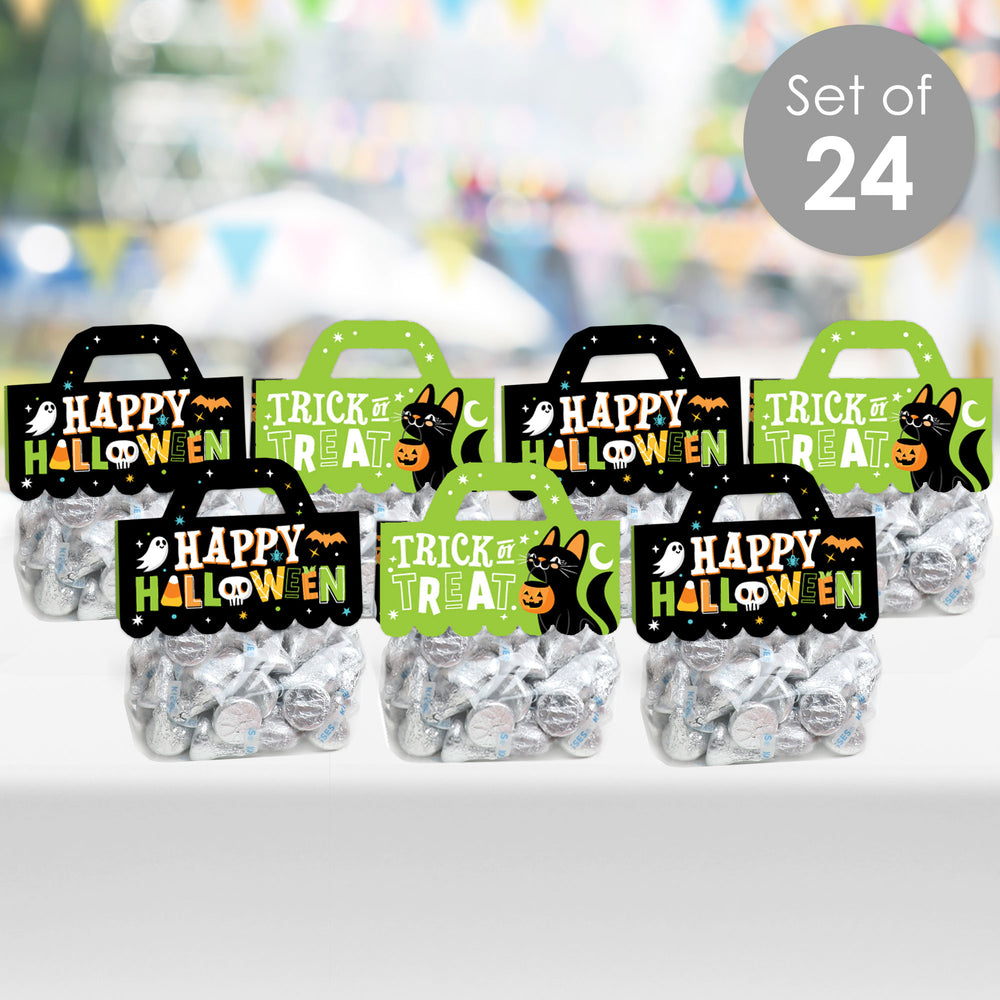 Jack-O'-Lantern Halloween - DIY Kids Halloween Party Clear Goodie Favor Bag Labels - Candy Bags with Toppers - Set of 24