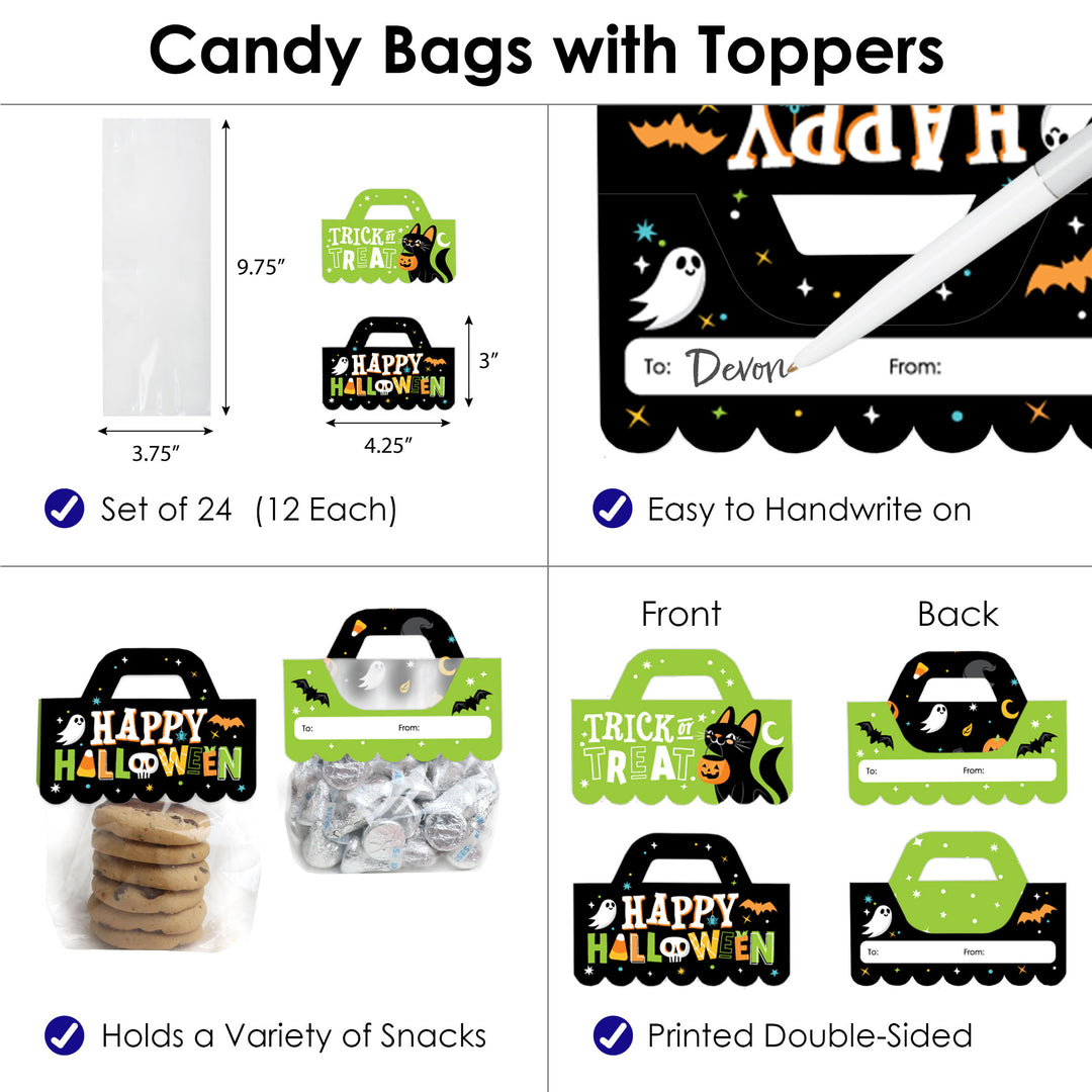 Jack-O'-Lantern Halloween - DIY Kids Halloween Party Clear Goodie Favor Bag Labels - Candy Bags with Toppers - Set of 24
