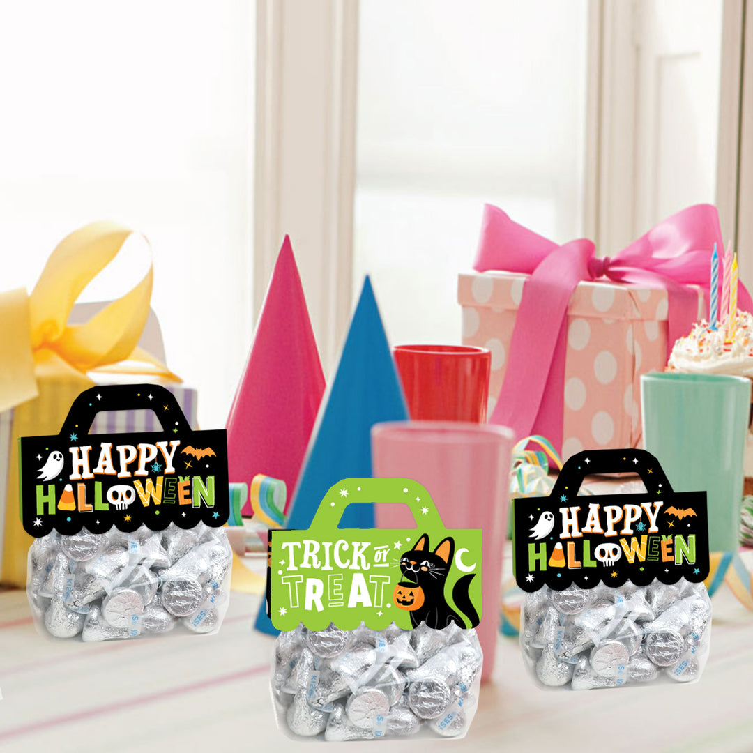 Jack-O'-Lantern Halloween - DIY Kids Halloween Party Clear Goodie Favor Bag Labels - Candy Bags with Toppers - Set of 24
