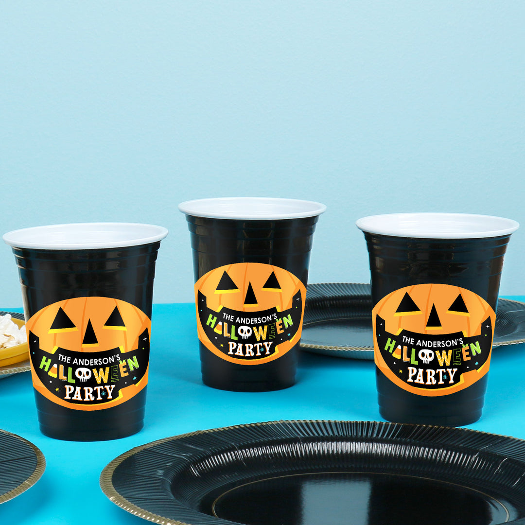 Custom Text Party Cups - Jack-O'-Lantern Halloween - 16 Ct