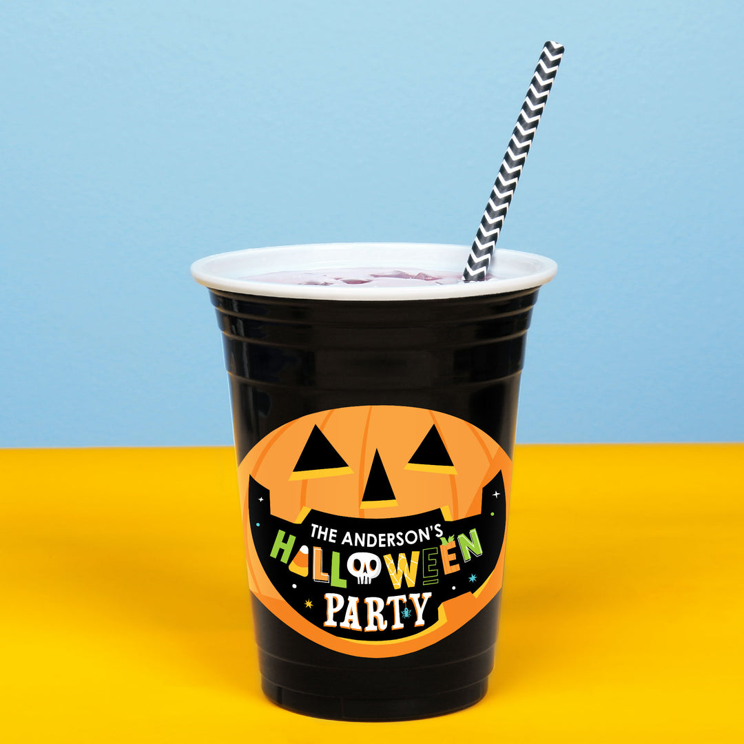 Custom Text Party Cups - Jack-O'-Lantern Halloween - 16 Ct