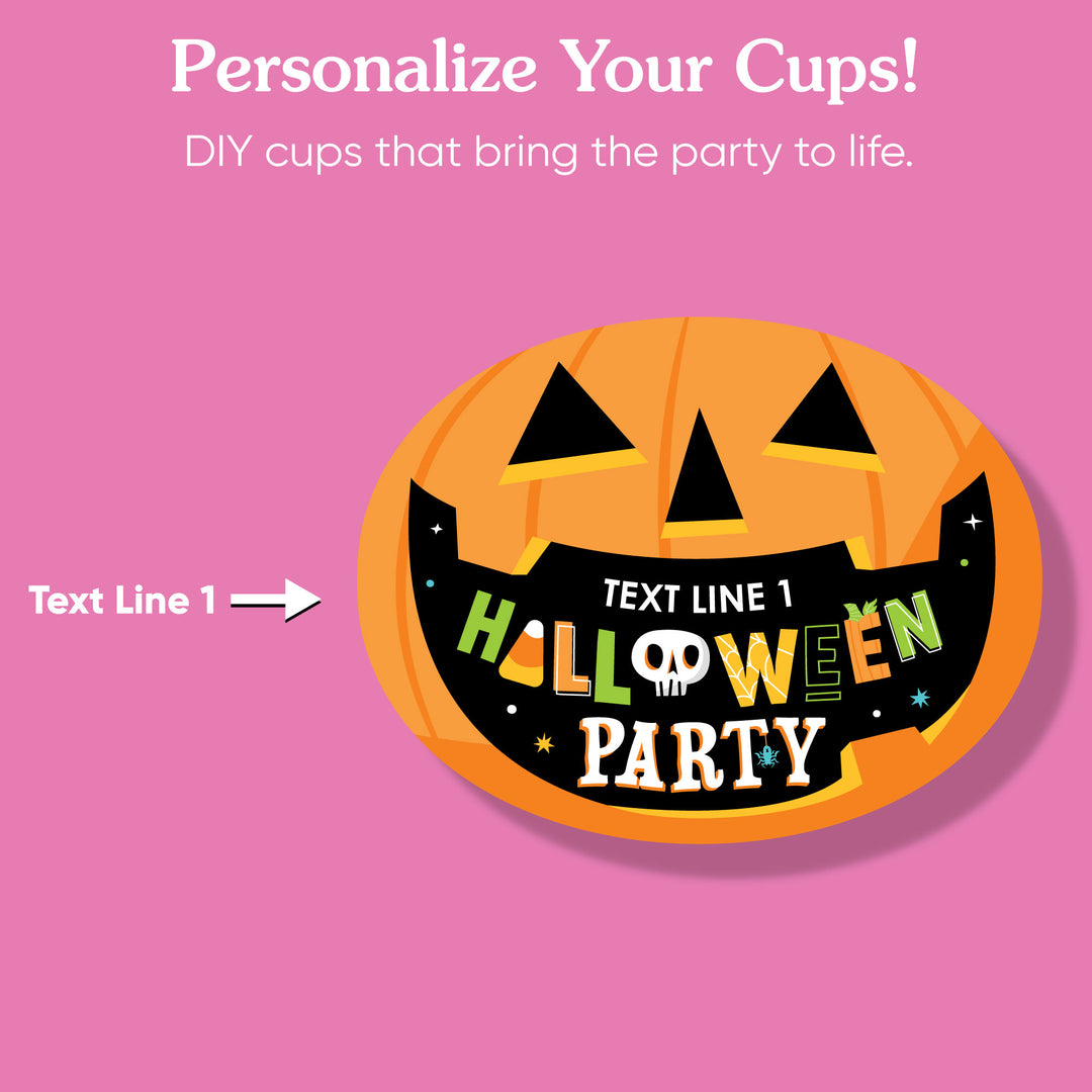 Custom Text Party Cups - Jack-O'-Lantern Halloween - 16 Ct
