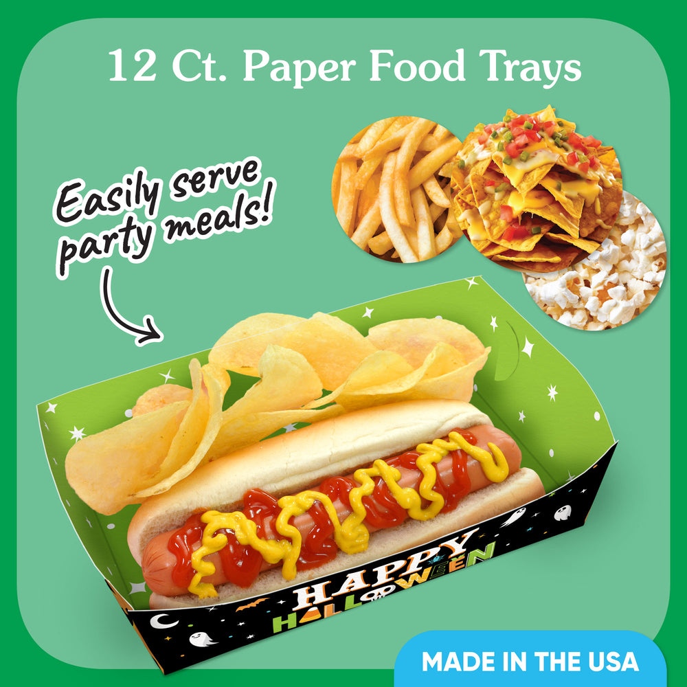 Jack O Lantern Paper Food Trays - 12 Ct