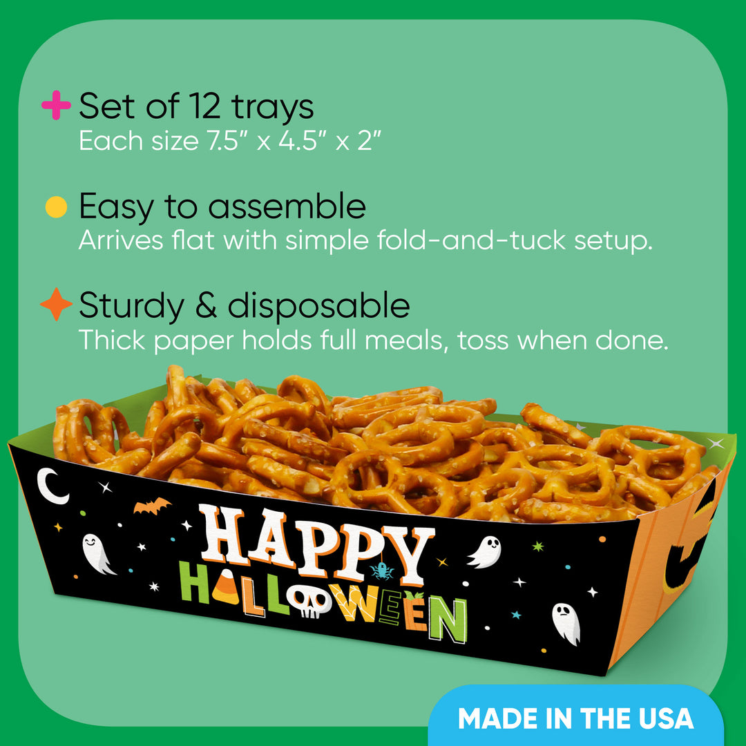 Jack O Lantern Paper Food Trays - 12 Ct