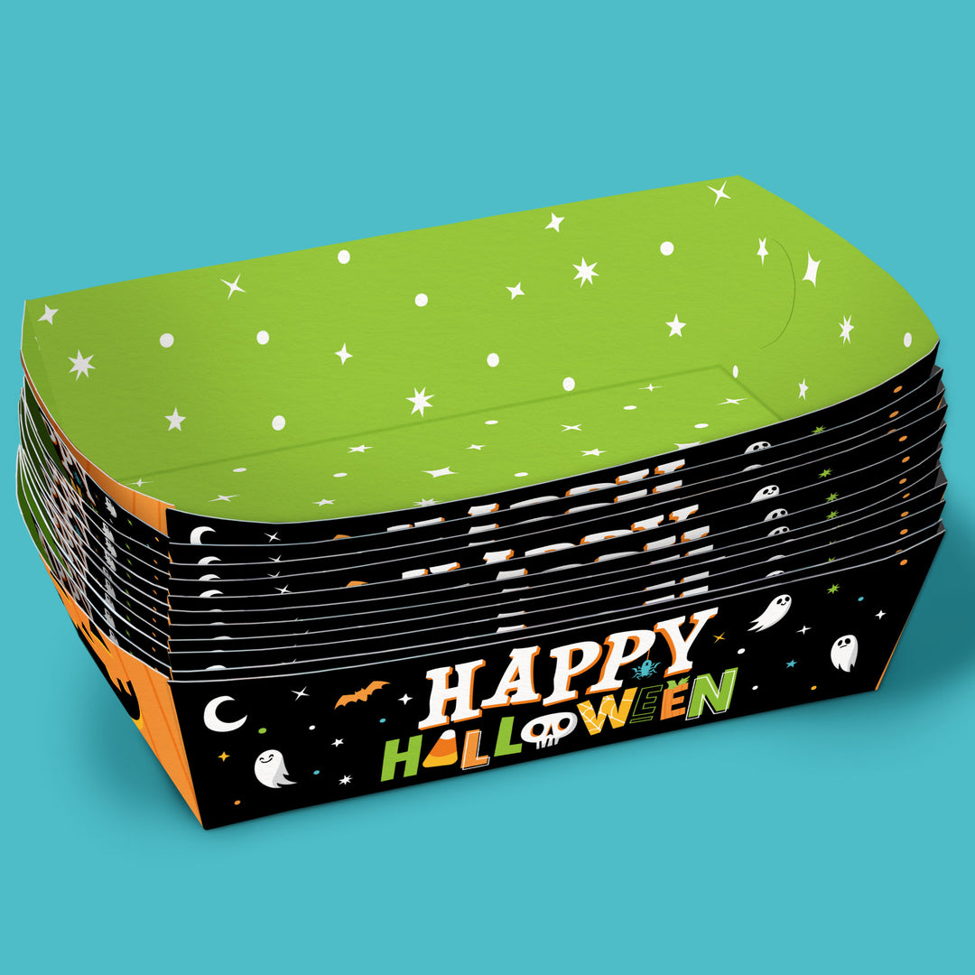 Stack of Halloween-themed paper food trays