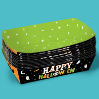 Stack of Halloween-themed paper food trays