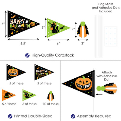 Jack-O'-Lantern Halloween - Triangle Kids Halloween Party Photo Props - Pennant Flag Centerpieces - Set of 20