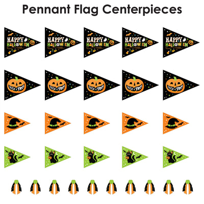 Jack-O'-Lantern Halloween - Triangle Kids Halloween Party Photo Props - Pennant Flag Centerpieces - Set of 20