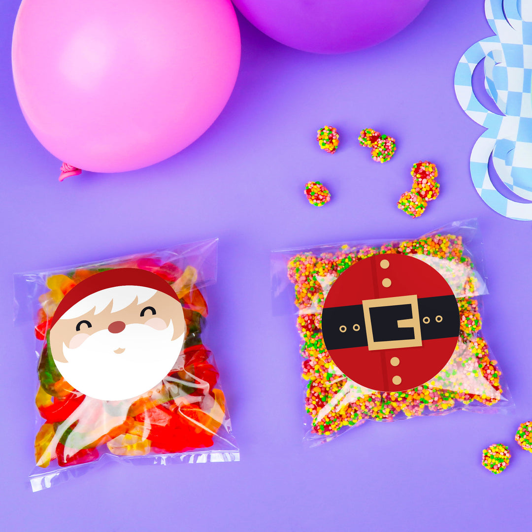 Jolly Santa Stickers & Clear Cookie Bags - 25 Ct