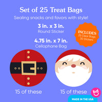 Jolly Santa Stickers & Clear Cookie Bags - 25 Ct